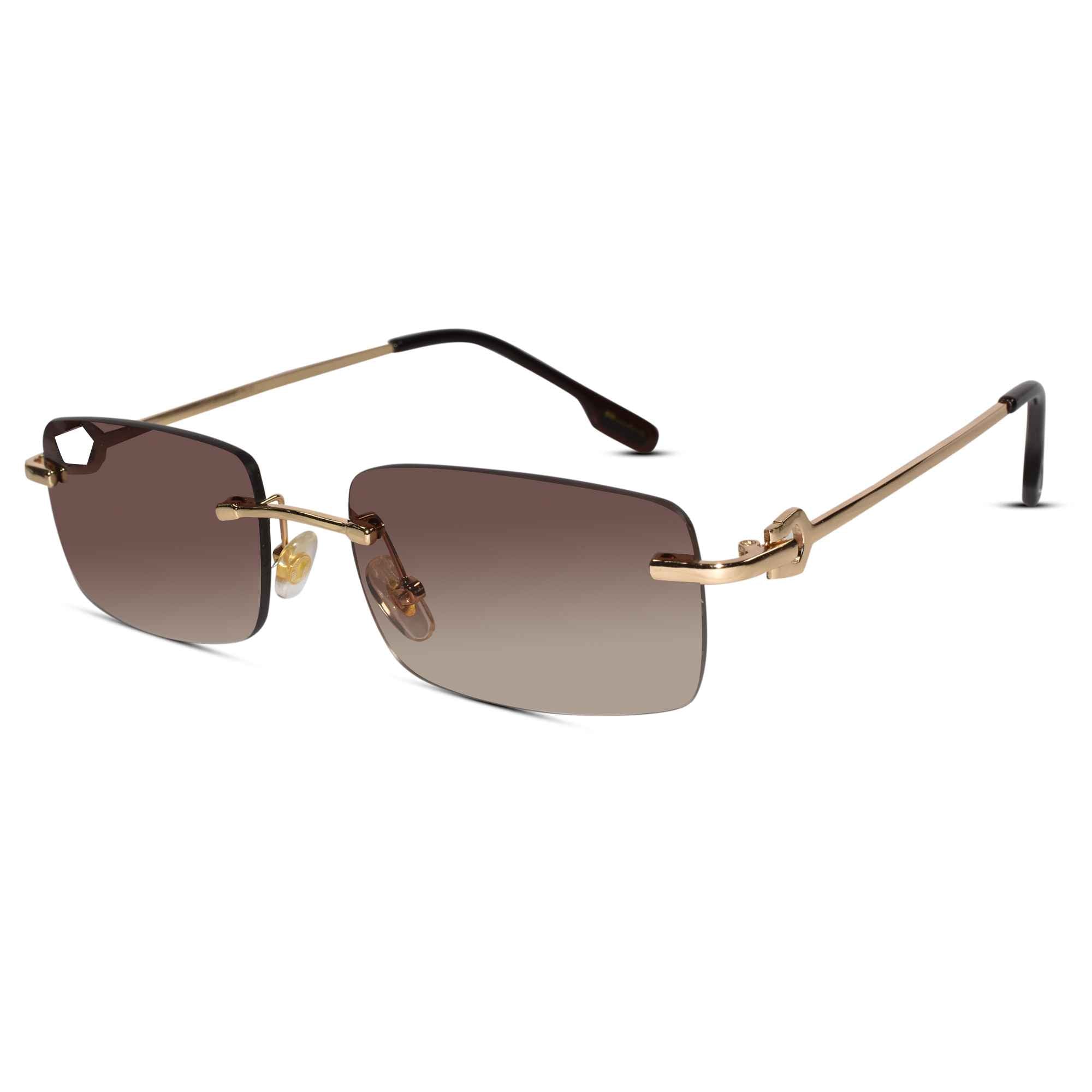Rectangular Brown Rimless Sunglasses For Men & Women ELS66041-BRN