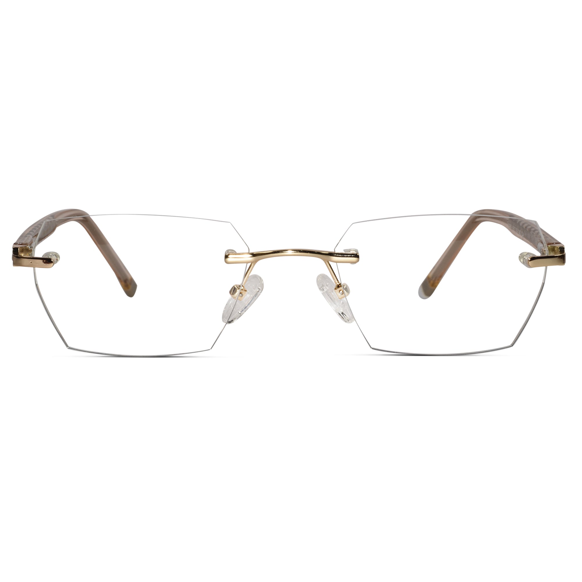 Golden Rimless Reactngular Eyeglasses For Men
