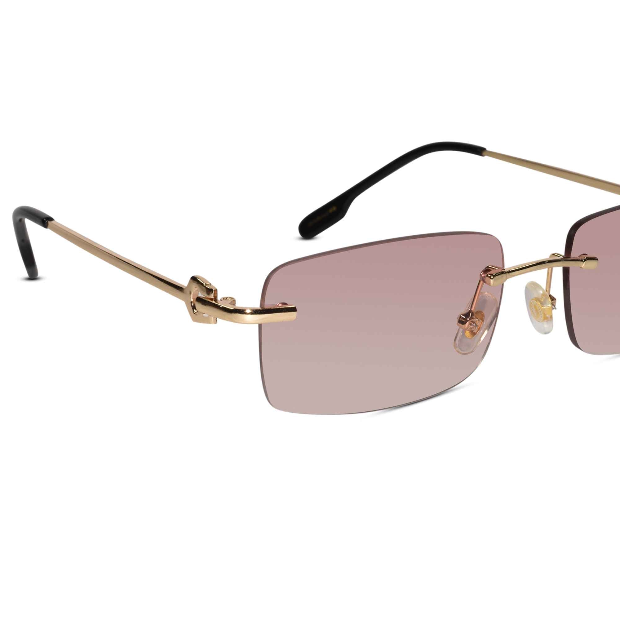 Designer Gold Pink Rectangular Sunglasses  For Men & Women ELS66041-PINK