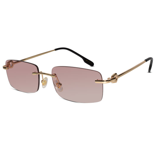 Rectangular Pink Rimless Sunglasses For Men & Women