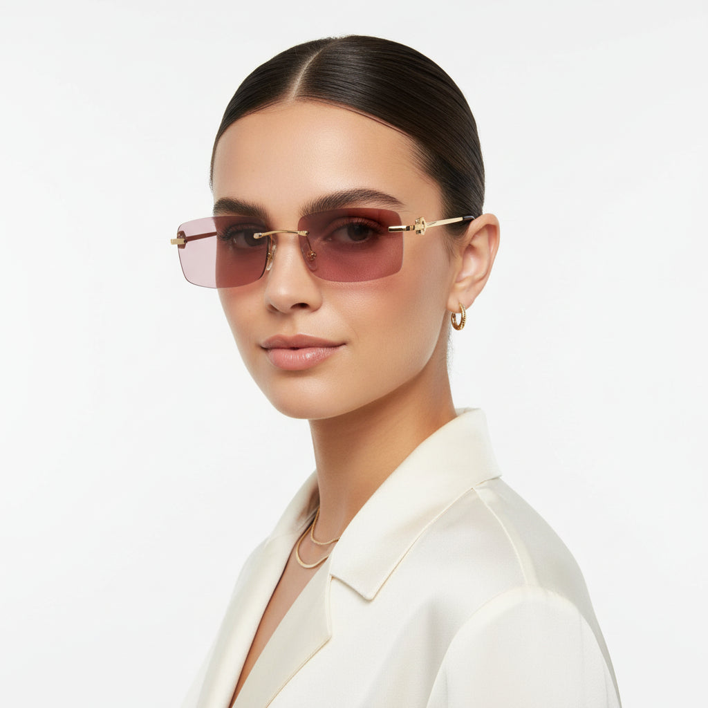 Designer Gold Pink Rectangular Sunglasses  For Men & Women ELS66041-PINK