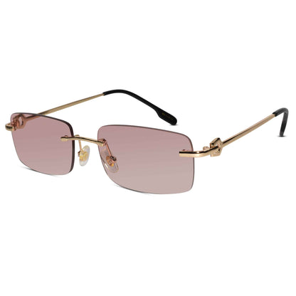 Rectangular Pink Rimless Sunglasses For Men & Women