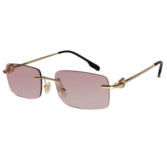 Rectangular Pink Rimless Sunglasses For Men & Women