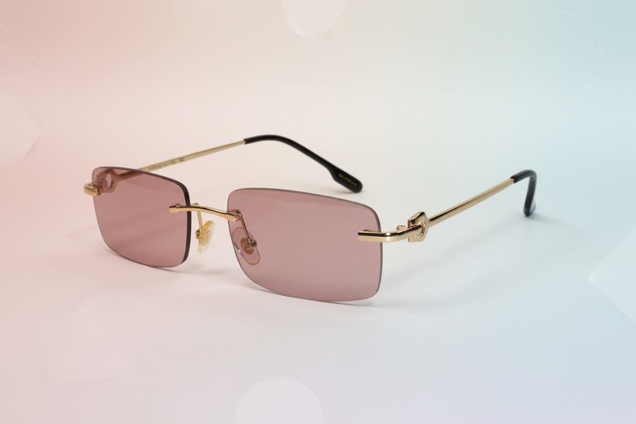 Designer Gold Pink Rectangular Sunglasses  For Men & Women ELS66041-PINK