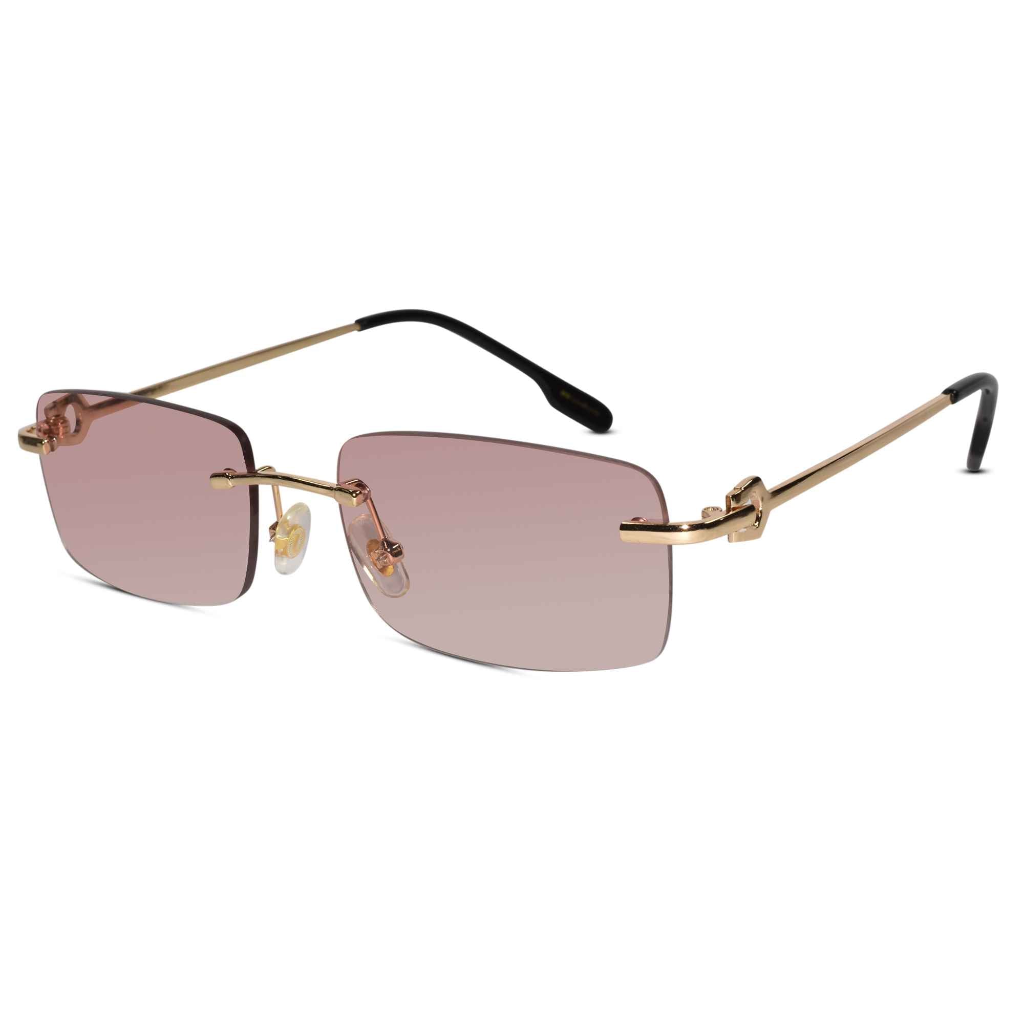 Designer Gold Pink Rectangular Sunglasses  For Men & Women ELS66041-PINK