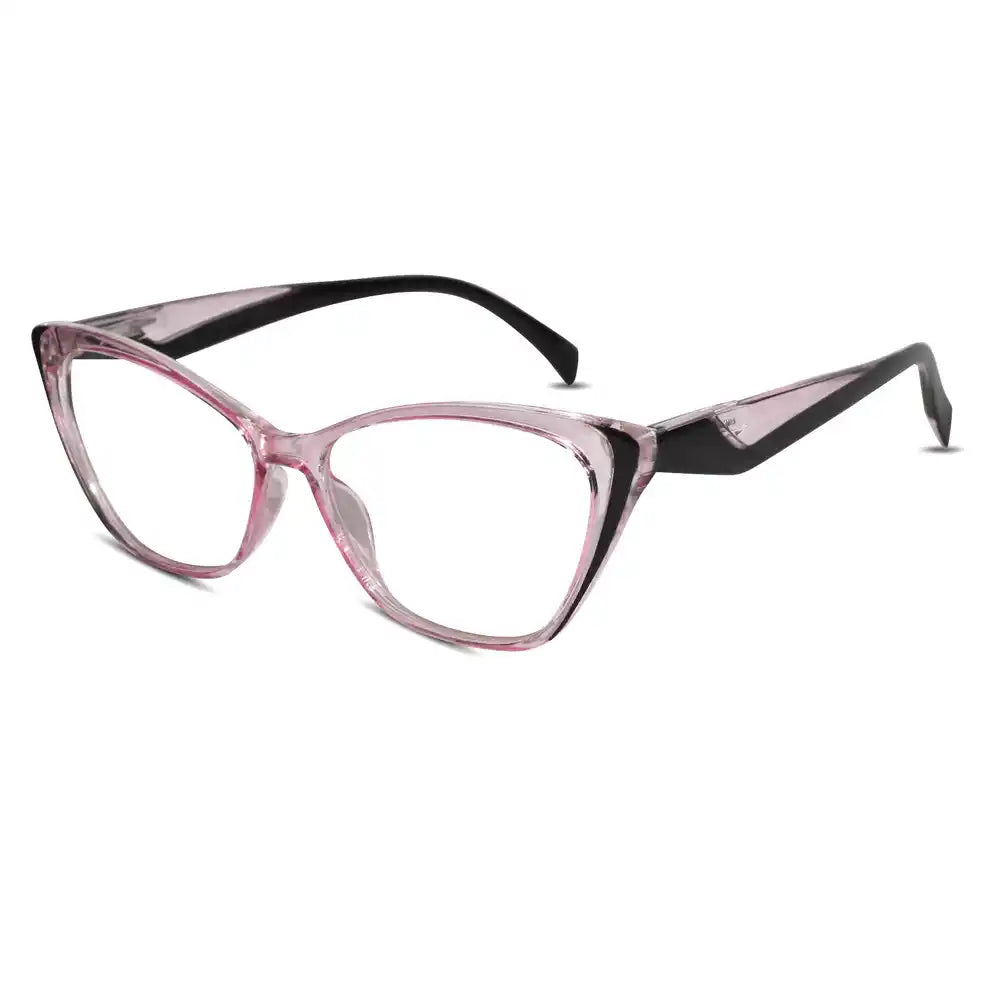 Side view of Crystal Pink Cat Eye Reading Glasses for women, offering a sleek and stylish  look