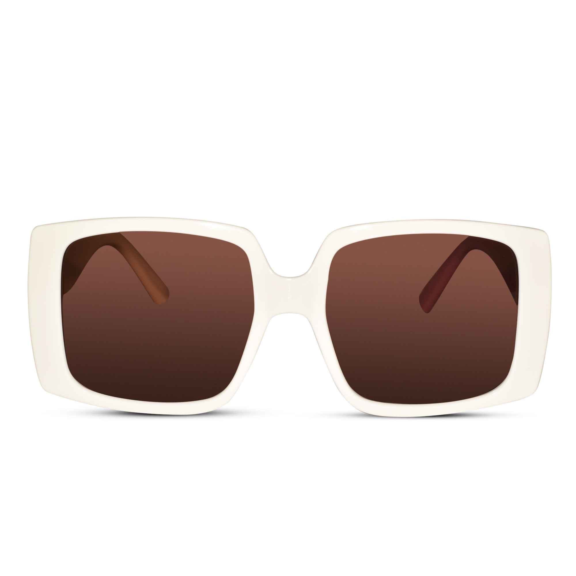 Oversize Square Dual Tone White  Sunglasses LKS3993-WHT-PRL