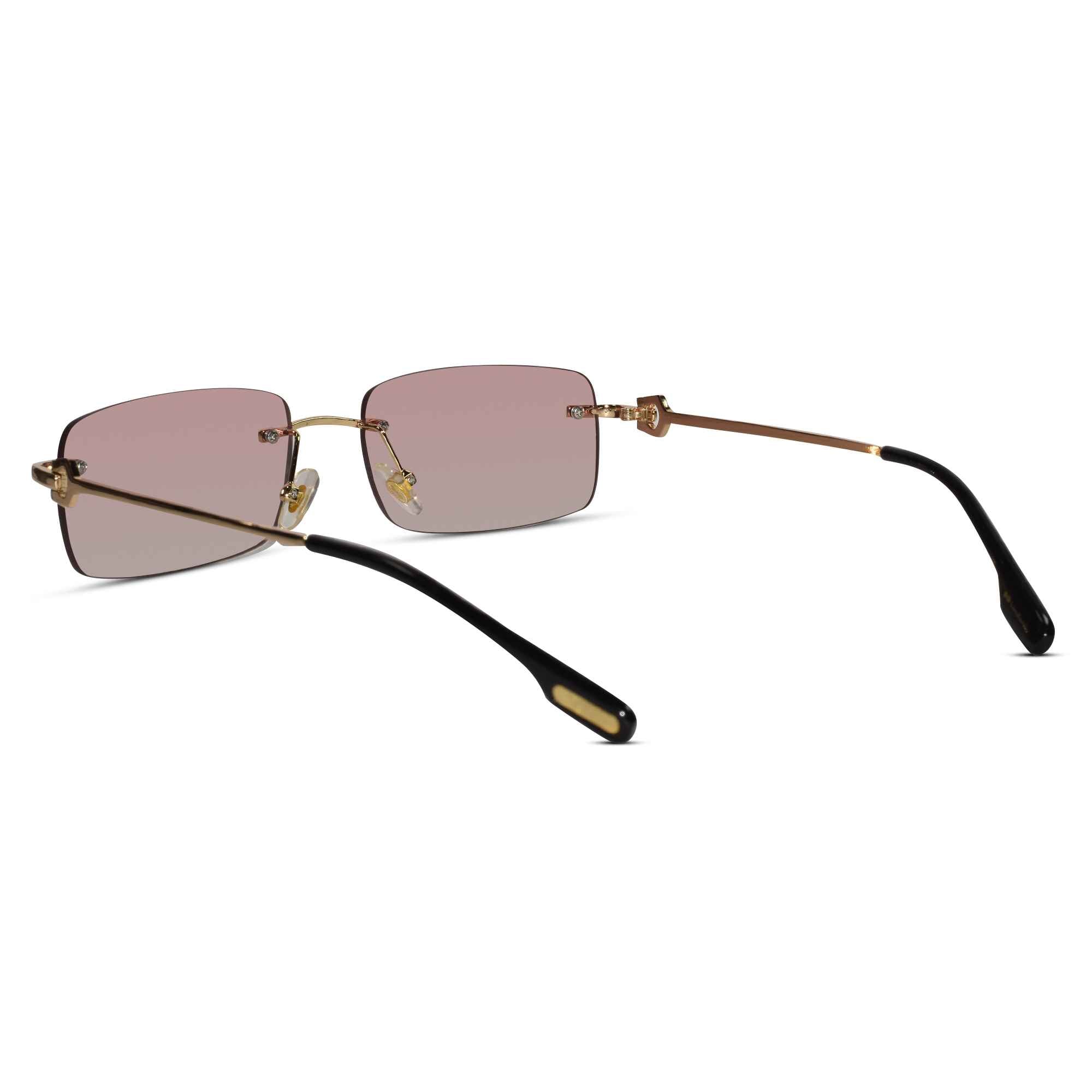 Designer Gold Pink Rectangular Sunglasses  For Men & Women ELS66041-PINK