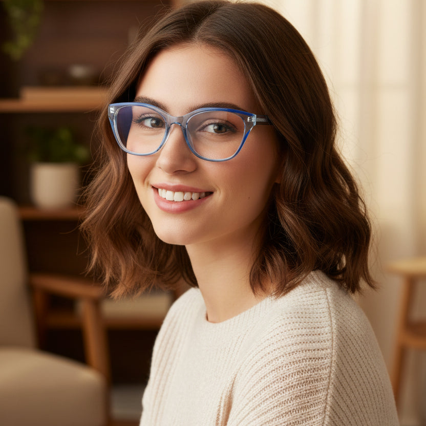 Crystal Dual Tone Cateye Eyeglasses For Women ELE2578-BLU