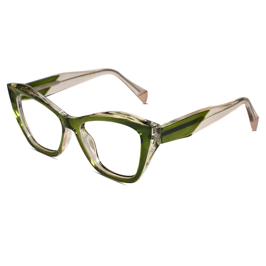 Designer Green Gold Cat-Eye Eyeglasses For Women