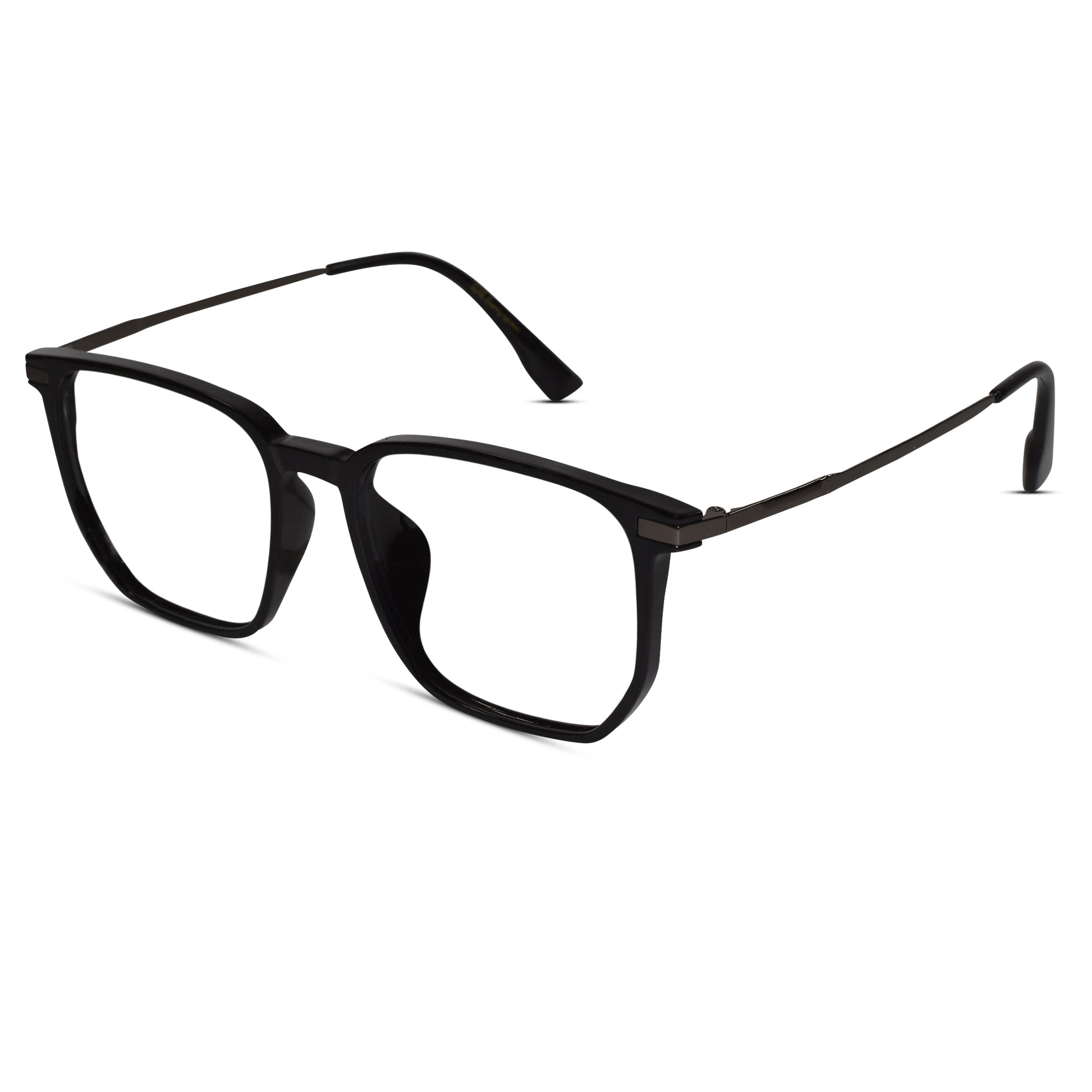 Trendy Square blue light filter eyeglasses in matte black, durable TR90 material daily wear spectacles for digital eye strain.