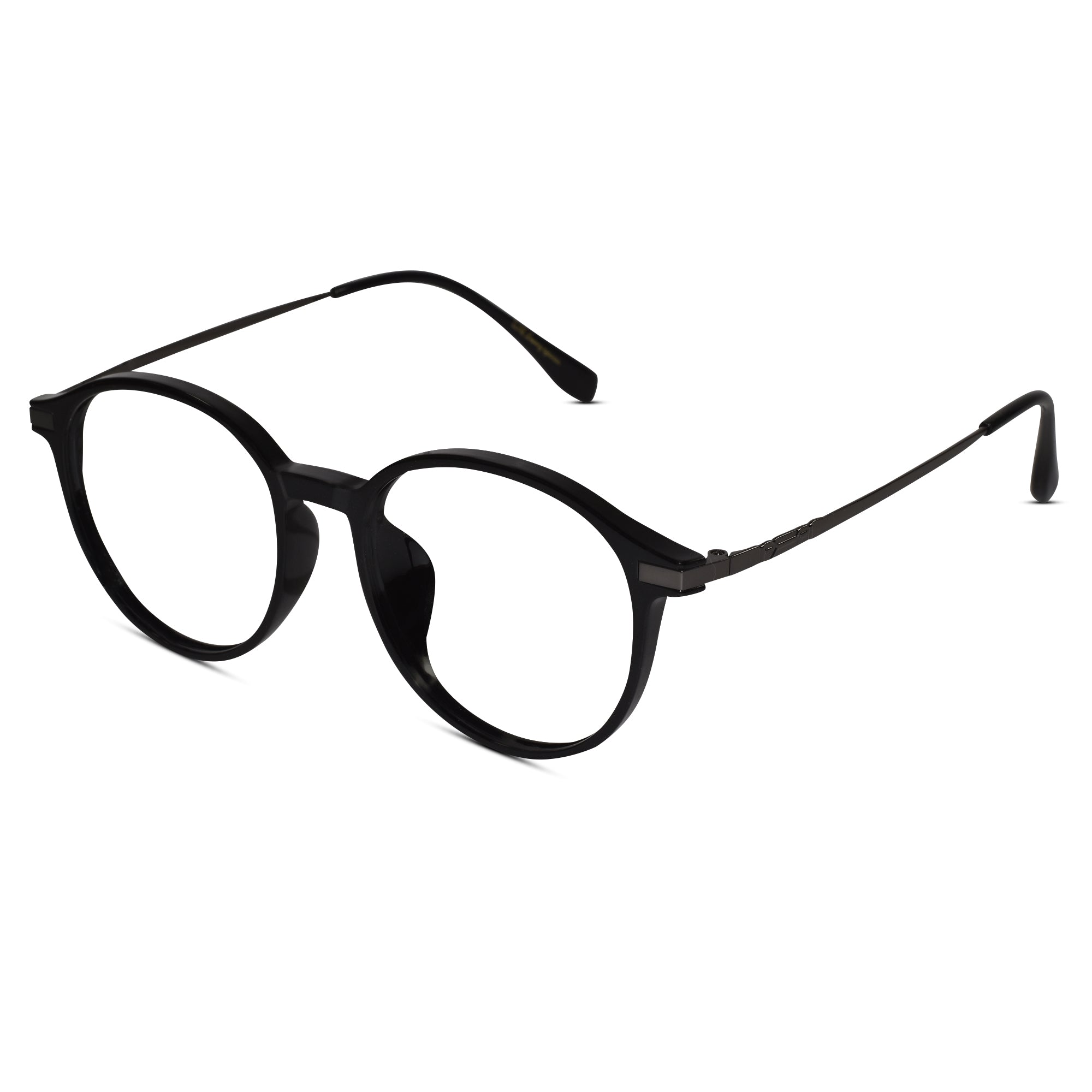 Discover Black metal round zero power eyeglasses, ultra-thin sleek wire frames, classic circular stylish spectacles for women.