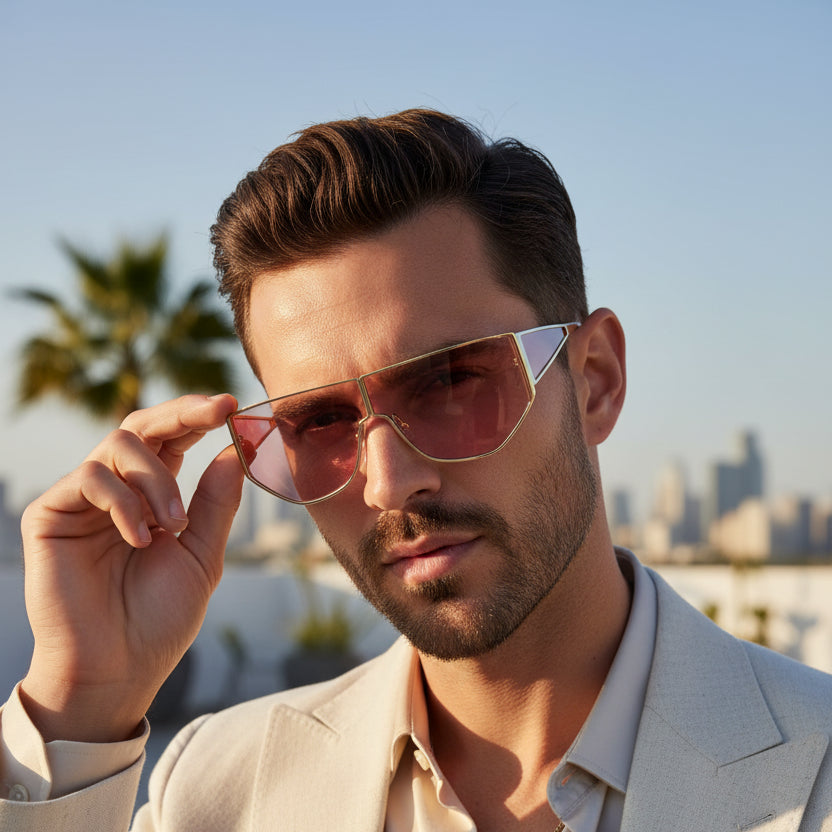 Stylish Geometric Sunglasses for Men-ELS2026S05-PNK GLD