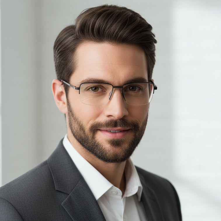 Designer Half Farme Reactngular Eyeglasses For Men ELE62031-GRY