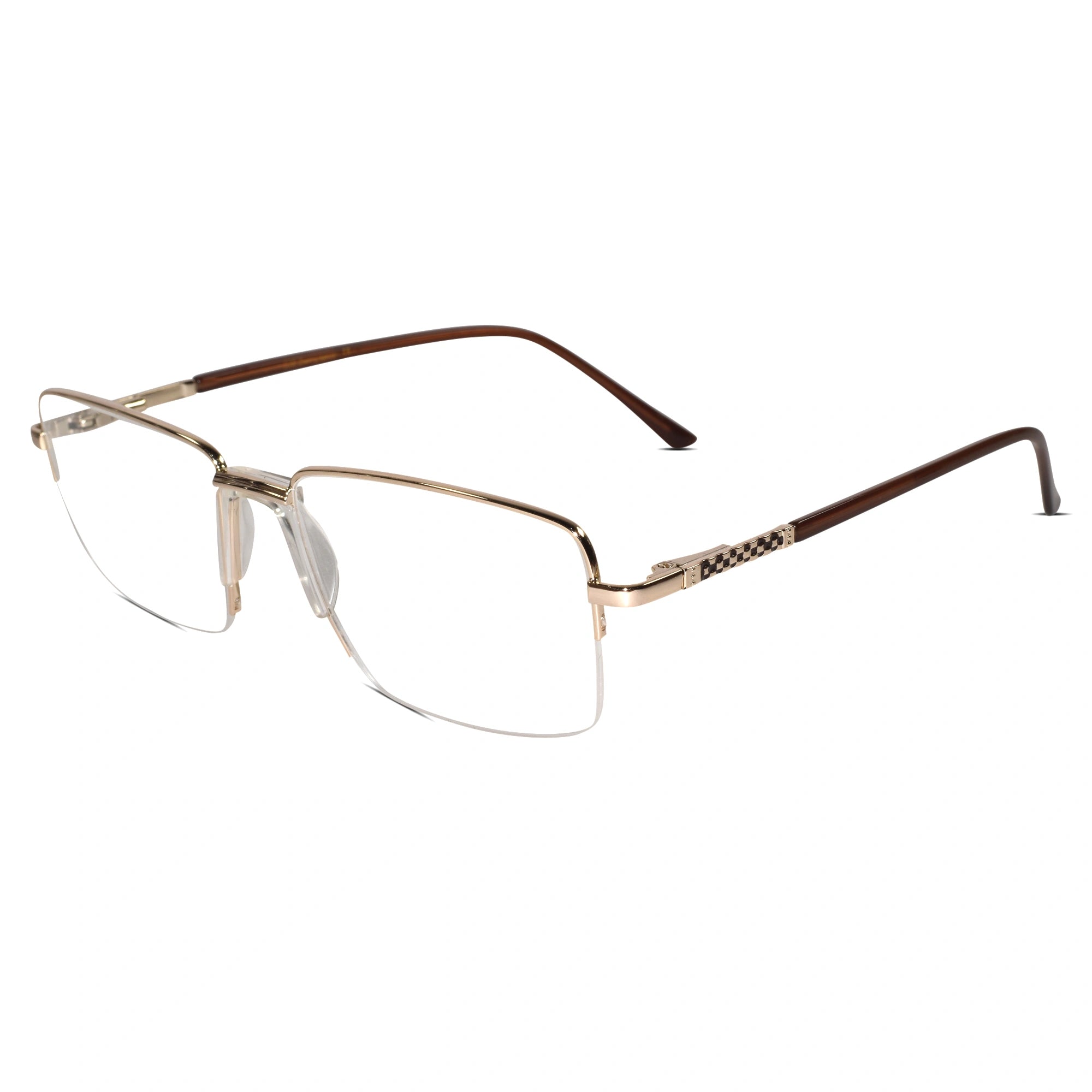 Designer Gold-Brown Half Farme Reactngular Eyeglasses For Men ELE62031-GLD