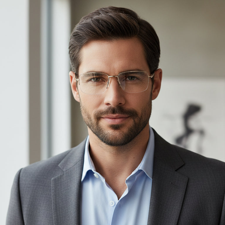 Designer Gold-Brown Half Farme Reactngular Eyeglasses For Men ELE62031-GLD