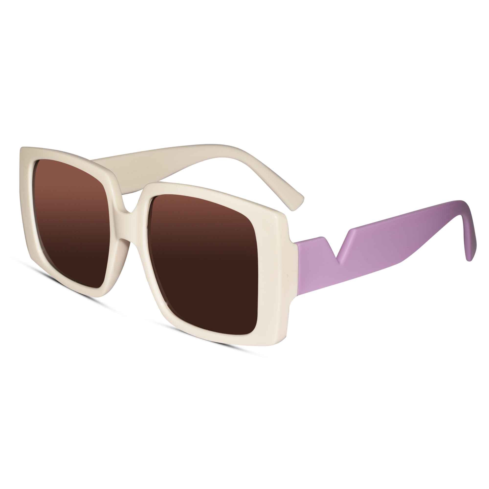 Oversize Square Dual Tone White  Sunglasses LKS3993-WHT-PRL