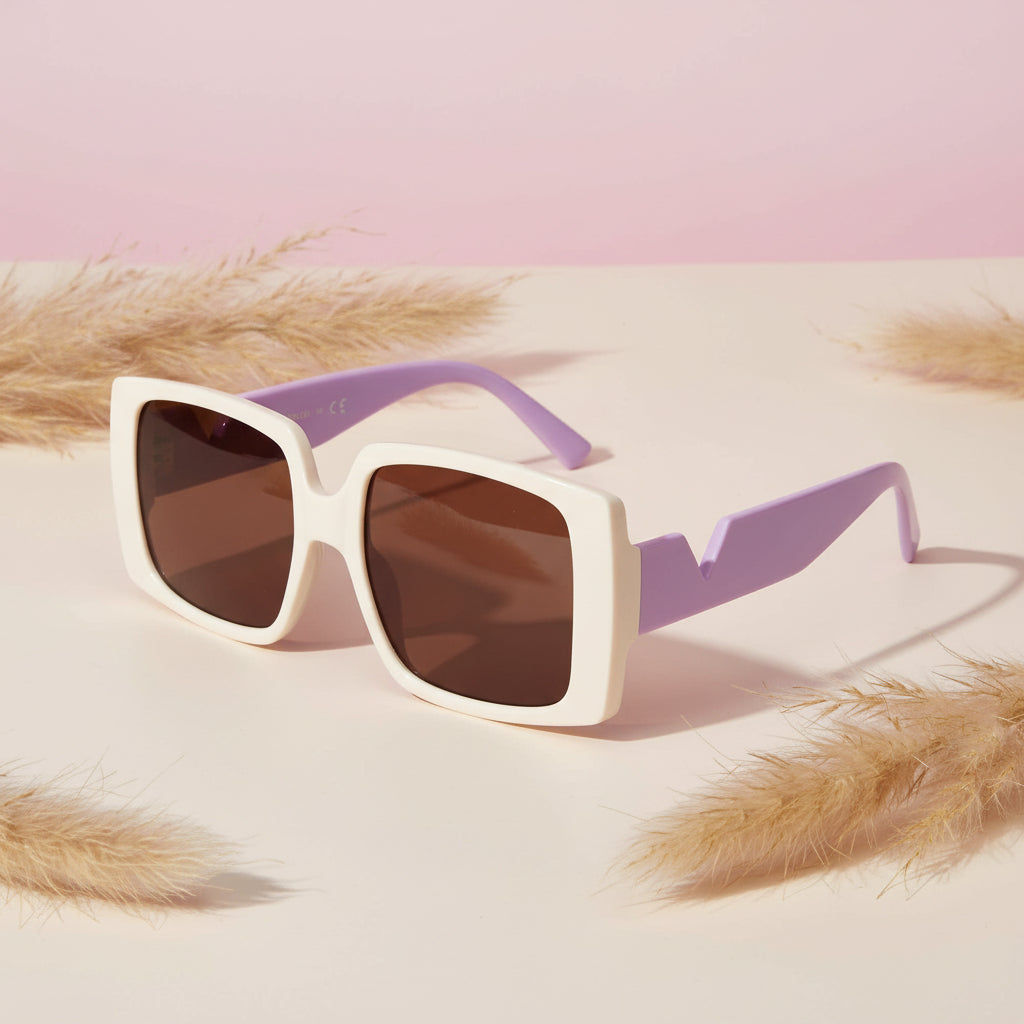 Oversize Square Dual Tone White  Sunglasses LKS3993-WHT-PRL