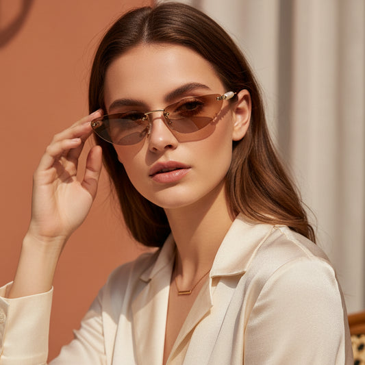 Rimless Cat Eye Sunglasses for Women ELS2026S12-BRN-Gold