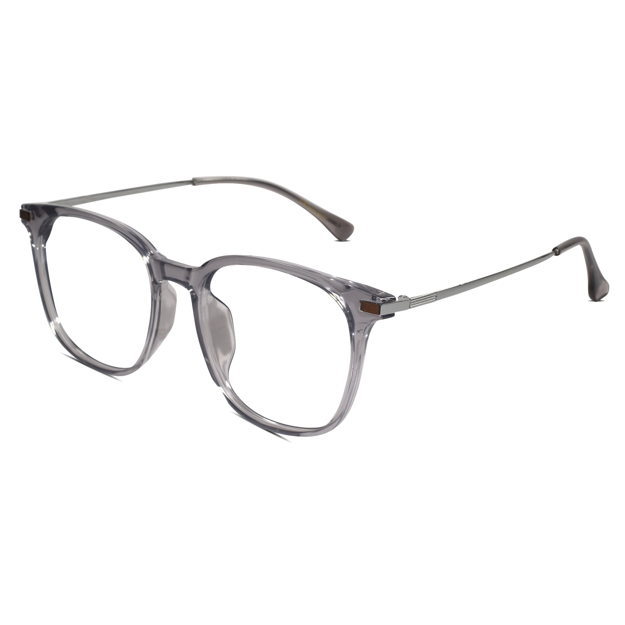 Shop Now Unisex Full Rim Grey Square Eyeglasses. Stylish Metal Frame Blue Cut Computer Glasses from screen, Eye Protection.