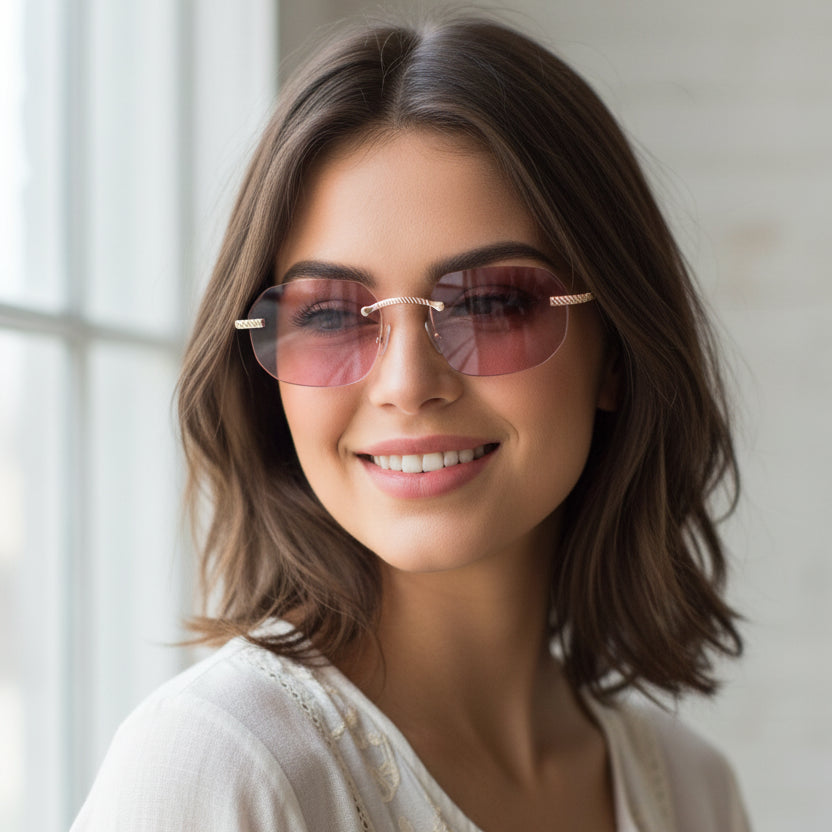 Rimless Square Sunglasses with Gold Sunglasses For Men & Women ELS2026S02-PNK