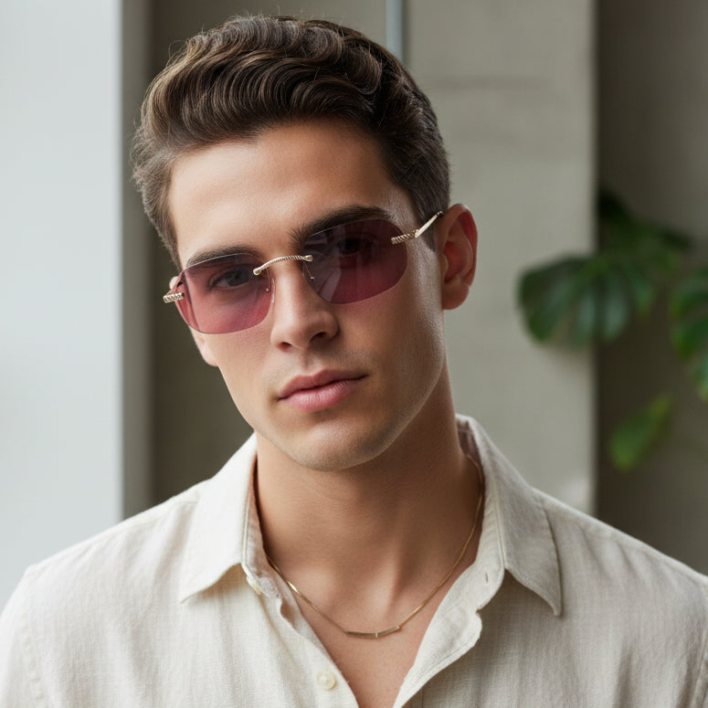 Rimless Square Sunglasses with Gold Sunglasses For Men & Women ELS2026S02-PNK