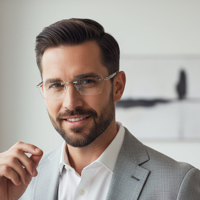 Silver Rectangular Rimless Eyeglasses for Men ELS989-SILVER