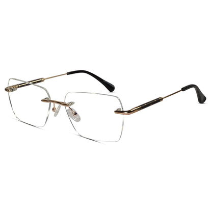 Black-Gold Rimless Reactngular Eyeglasses For Men