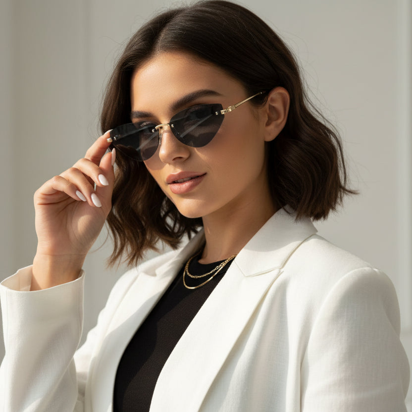 Rimless Cat Eye Sunglasses for Women ELS2026S010-BLK GLD