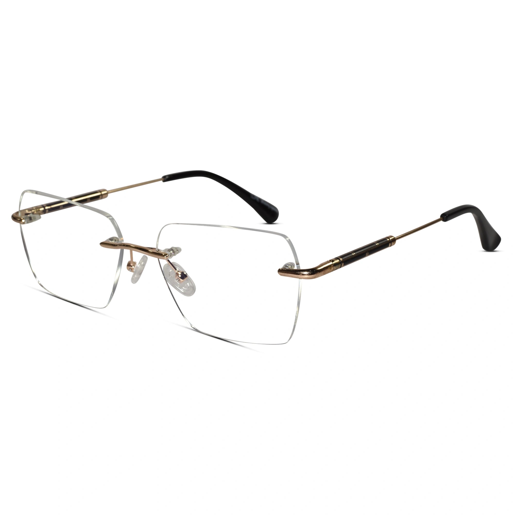 Black-Gold Rimless Reactngular Eyeglasses For Men ELE24004-BLK