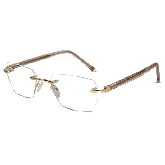 Golden Rimless Reactngular Eyeglasses For Men