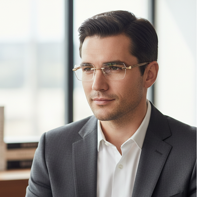 Golden Rimless Reactngular Eyeglasses For Men ELS989-GOLD