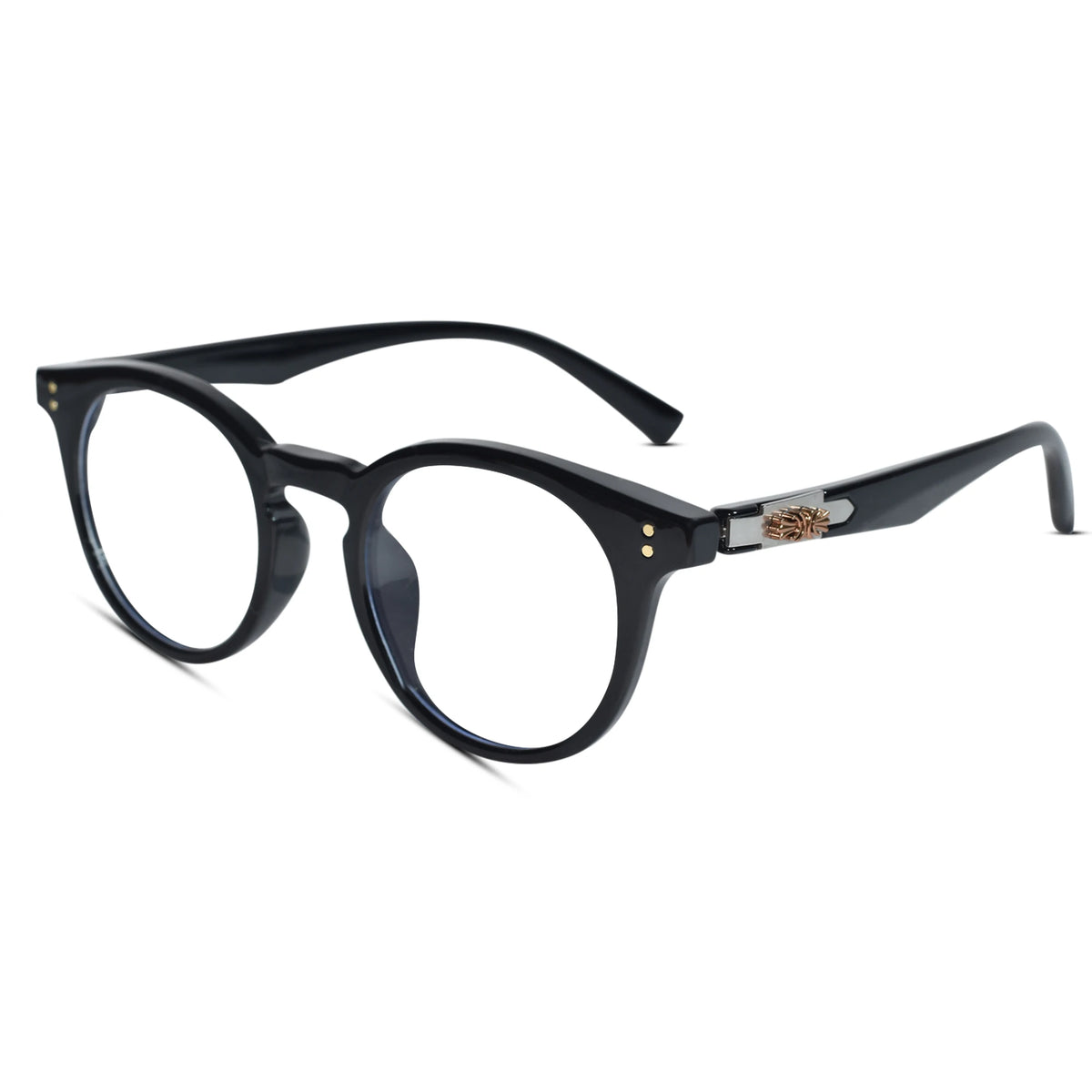 Black round eyeglasses on a white background