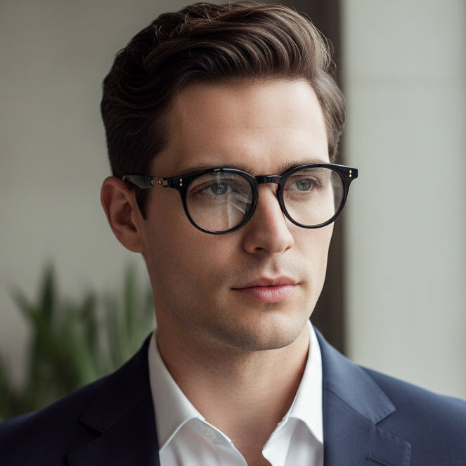 Black round eyeglasses on a white background