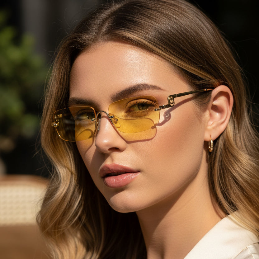 Stylish Rectangular Sunglasses for Men & Women ELS2026S08-YLLW GLD