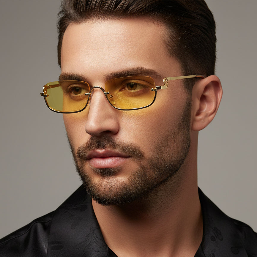 Stylish Rectangular Sunglasses for Men & Women ELS2026S08-YLLW GLD