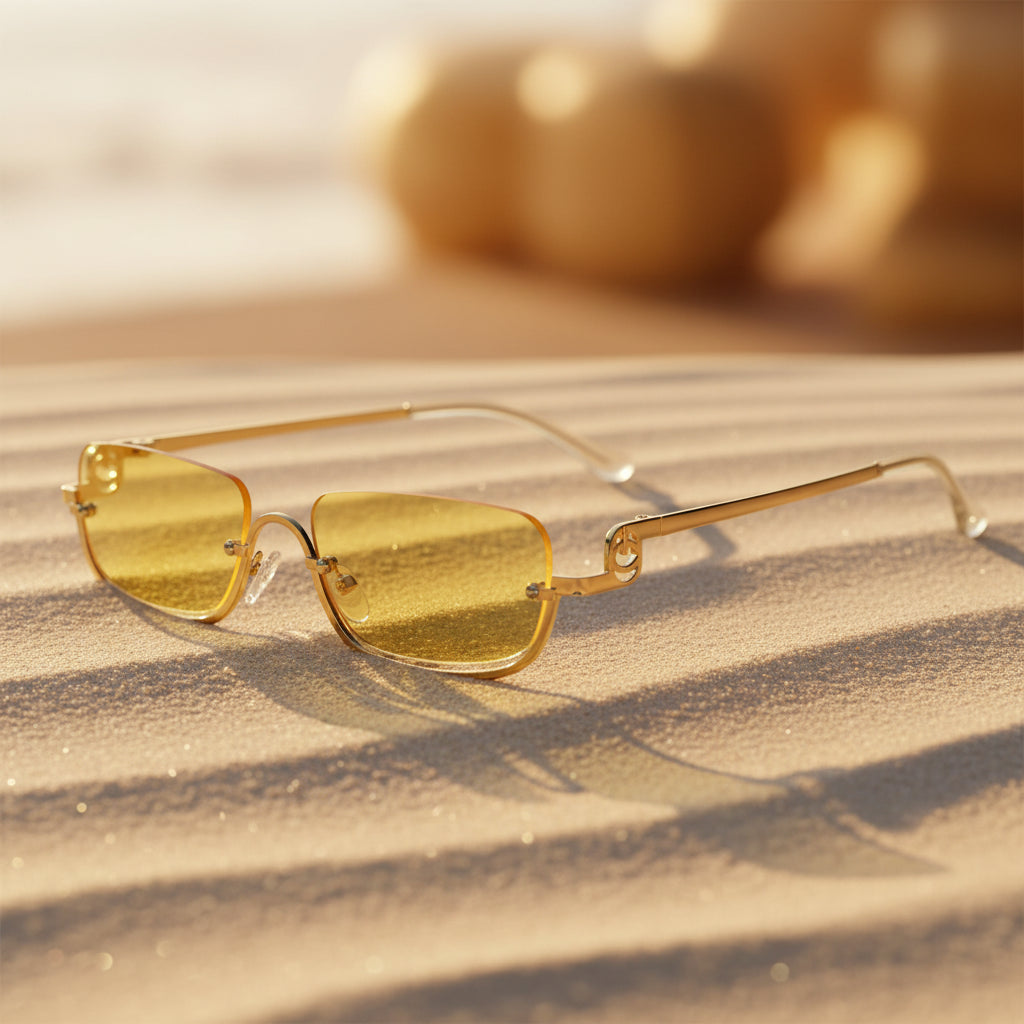 Stylish Rectangular Sunglasses for Men & Women ELS2026S08-YLLW GLD