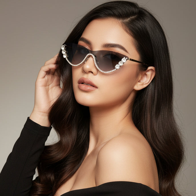 Rimless Cat Eye Sunglasses for Women ELS2026S011-GRN