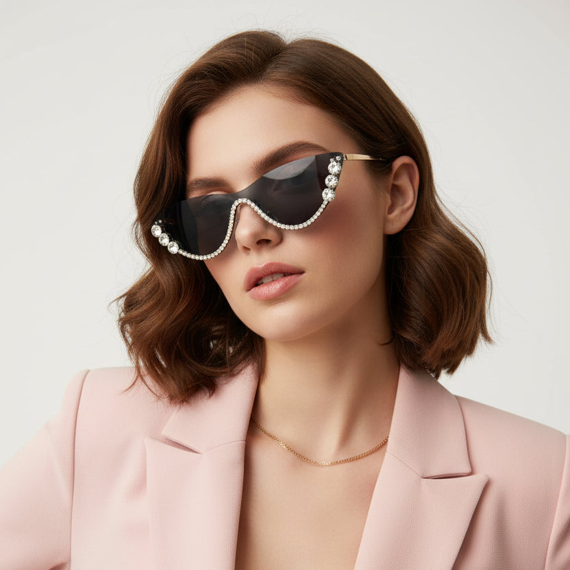 Rimless Cat Eye Sunglasses for Women ELS2026S011-BLK