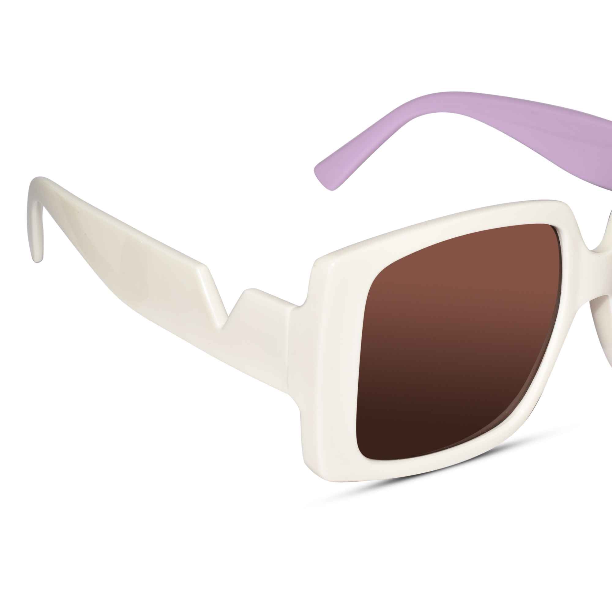 Oversize Square Dual Tone White  Sunglasses LKS3993-WHT-PRL