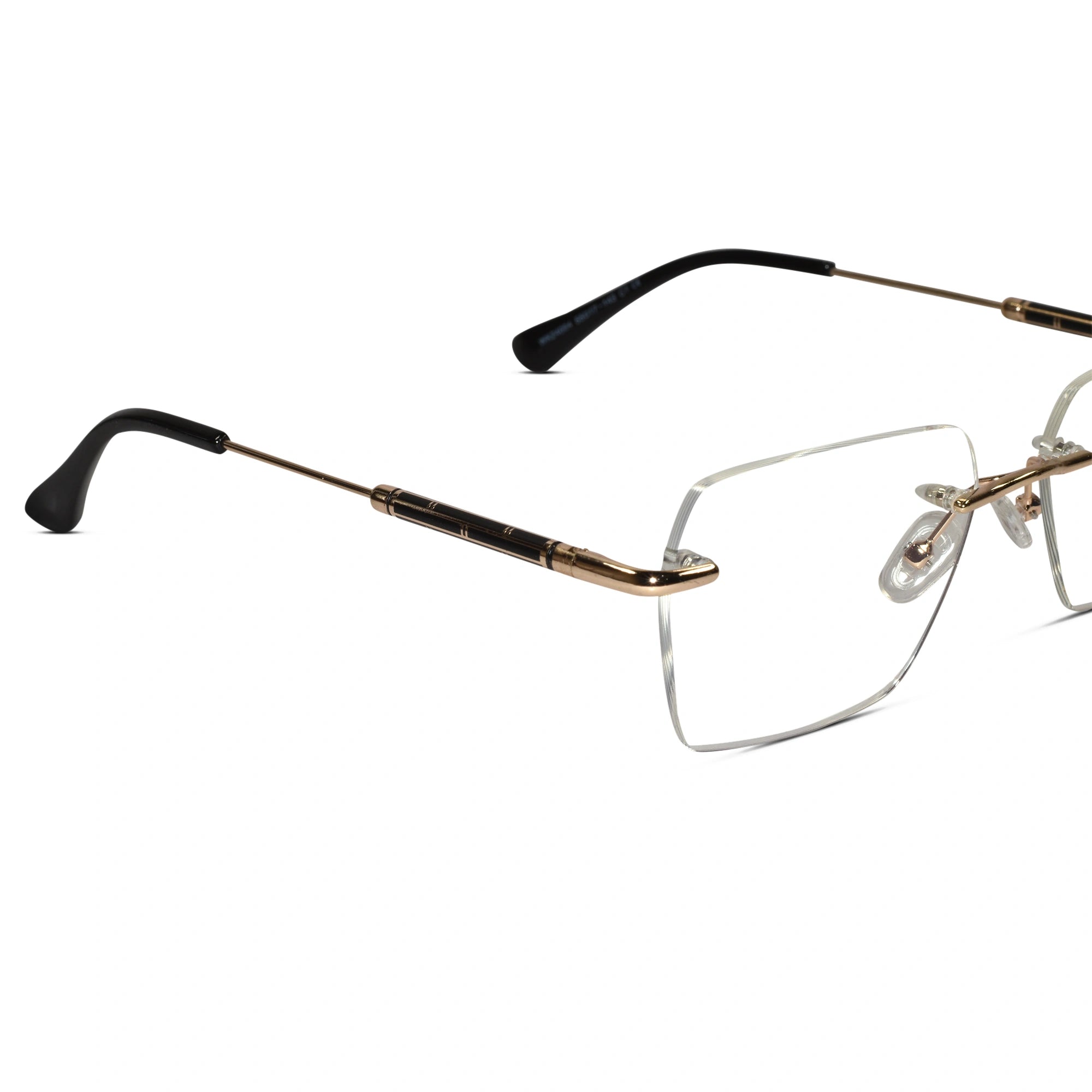 Black-Gold Rimless Reactngular Eyeglasses For Men ELE24004-BLK