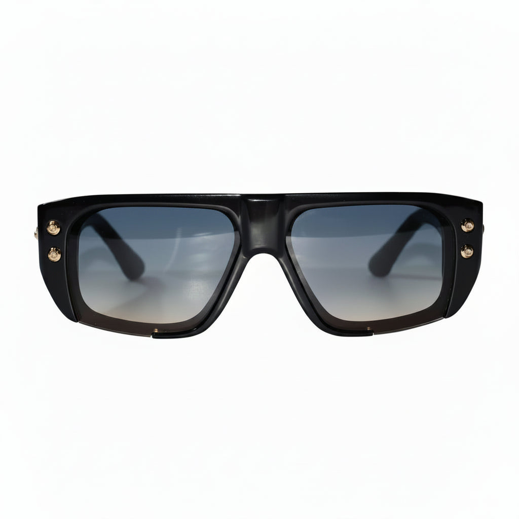Black Bold Square Sunglasses with Gold Stud Accents ELS2026S06-BLK