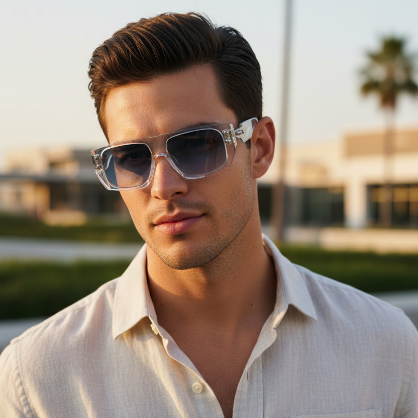 Transparent Bold Sunglasses with Gold Stud Accents ELS2026S06-TRANS BLU