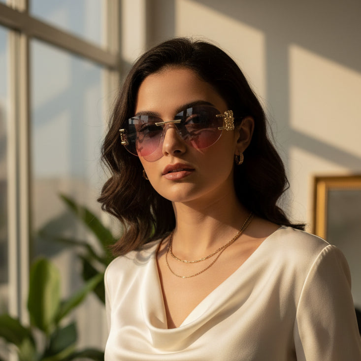 Luxury Rimless Sunglasses for Women ELS2026S013-PNK GLD