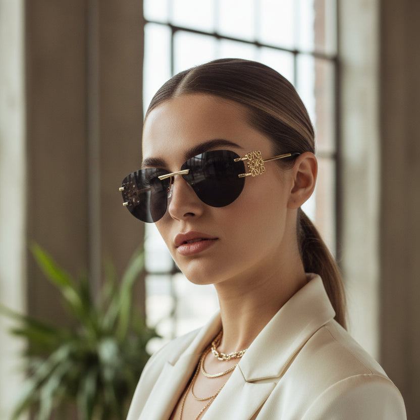 Luxury Rimless Sunglasses for Women ELS2026S013-BLK GLD