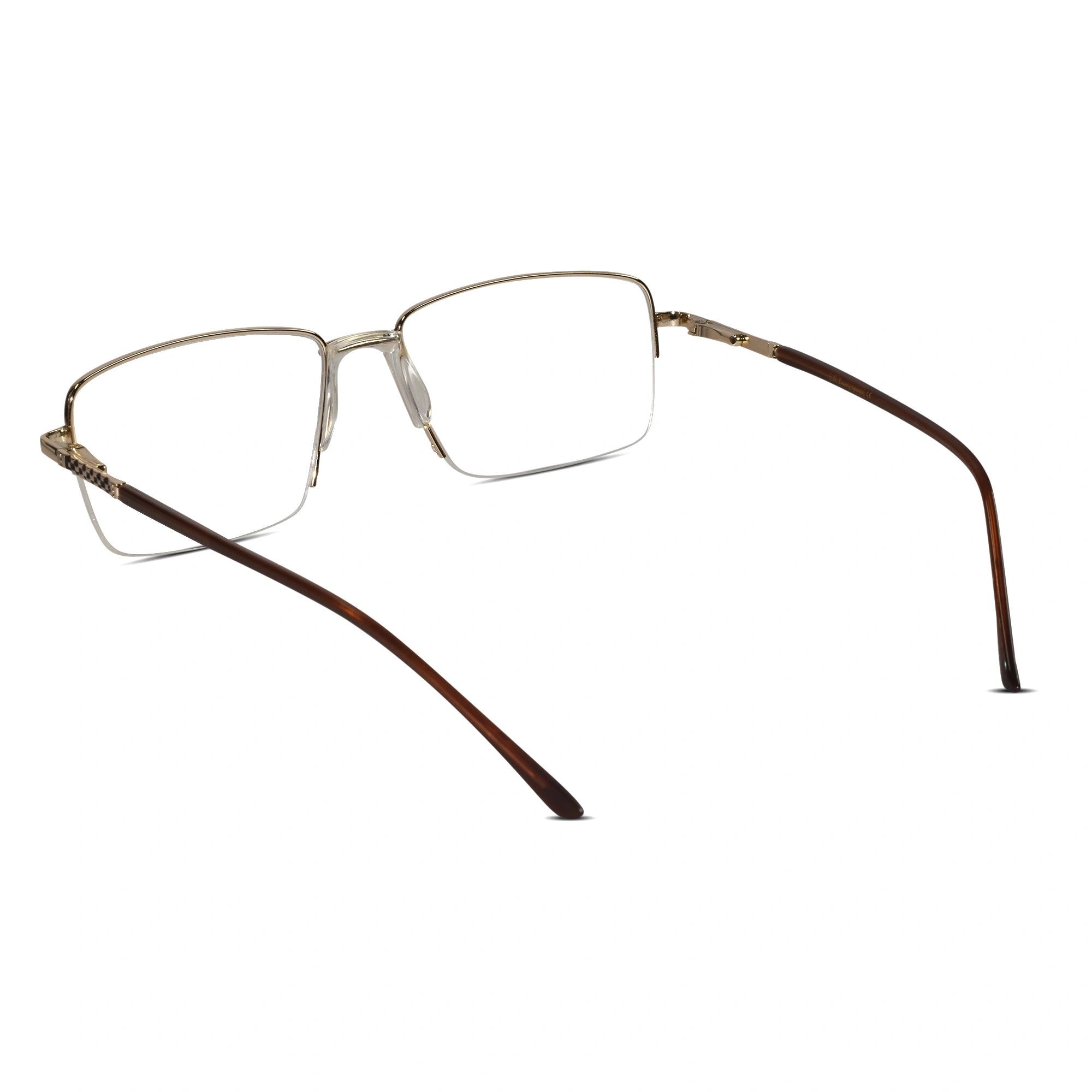 Designer Gold-Brown Half Farme Reactngular Eyeglasses For Men ELE62031-GLD