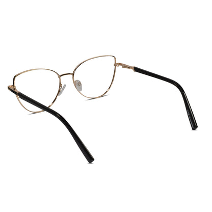 Designer Black-Gold Cat-Eye Eyeglasses For Women