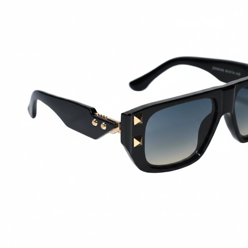 Black Bold Square Sunglasses with Gold Stud Accents ELS2026S06-BLK