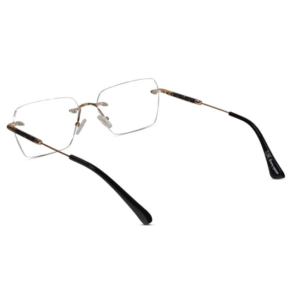 Black-Gold Rimless Reactngular Eyeglasses For Men