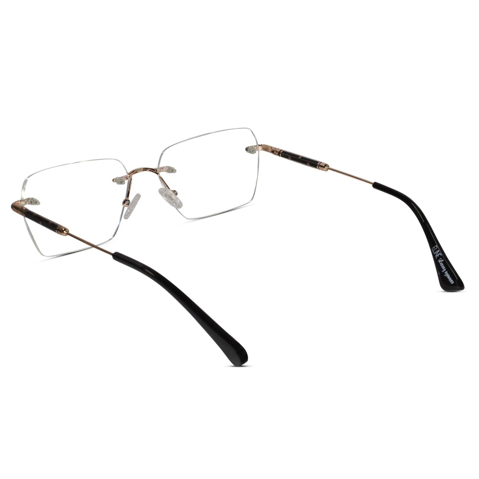 Black-Gold Rimless Reactngular Eyeglasses For Men ELE24004-BLK